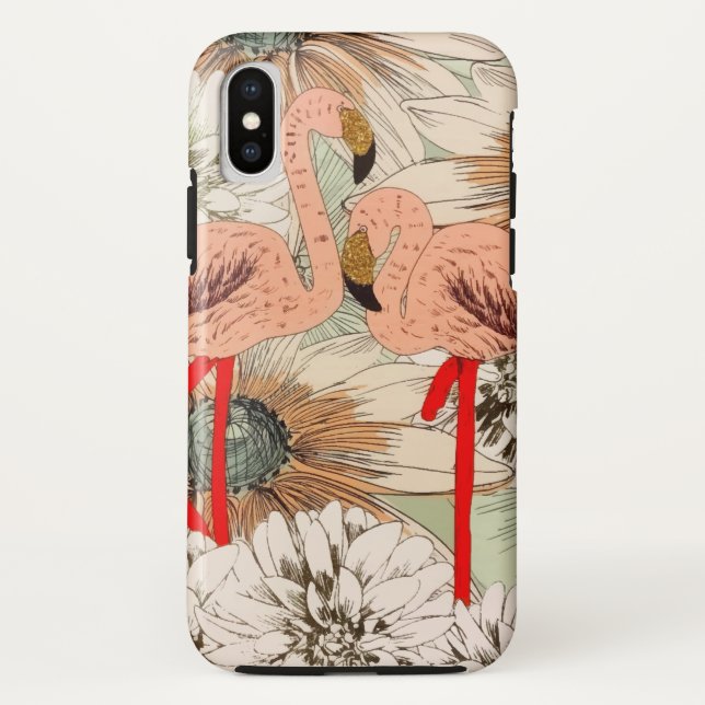 Flamingo Pink Floral Tropical Leaves Glitter Case-Mate iPhone Case (Back)