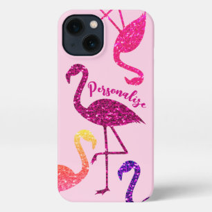 Flamingo pink glitter sparkles Personalise iPhone 13 Case