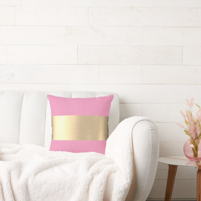 Flamingo Pink Gold Foil Rustic Faux  Cushion (Couch)