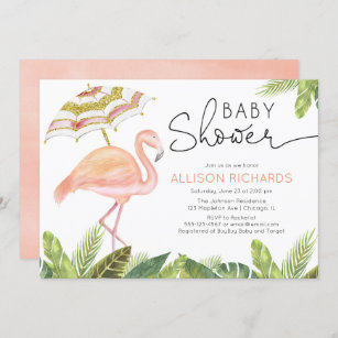 Flamingo pink gold girl baby shower invitation