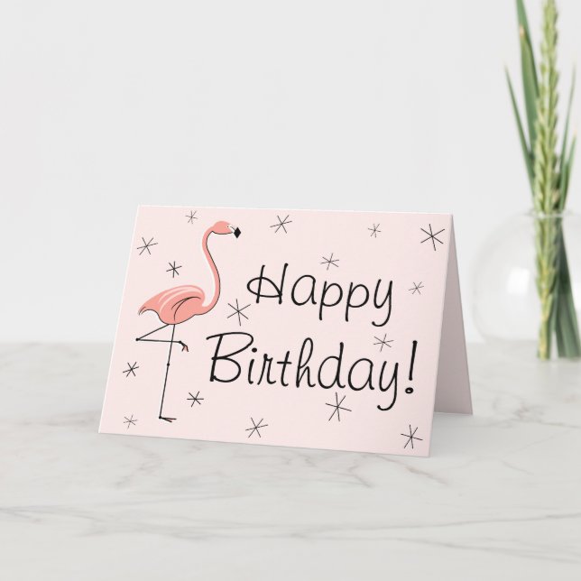 Flamingo Pink Happy Birthday! front text card (Front)