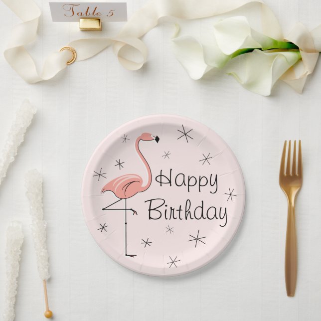 Flamingo Pink Happy Birthday paper plate (Wedding)