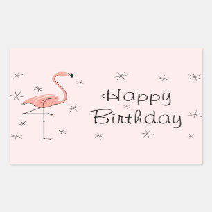 Flamingo Pink Happy Birthday rectangle Rectangular Sticker