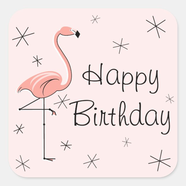 Flamingo Pink Happy Birthday sticker square (Front)