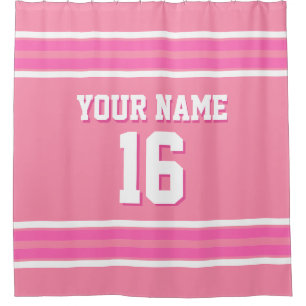 Flamingo Pink Hot Pink Wht Stripes Sports Jersey Shower Curtain