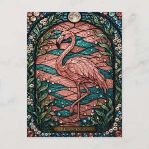 Flamingo Pink Lagoon Illumina Stained Glass Postcard