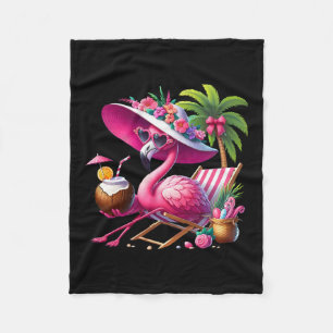 Flamingo Pink Palm Tree Tropical Beach Summer Vaca Fleece Blanket