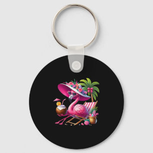 Flamingo Pink Palm Tree Tropical Beach Summer Vaca Key Ring