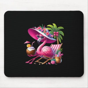 Flamingo Pink Palm Tree Tropical Beach Summer Vaca Mouse Mat