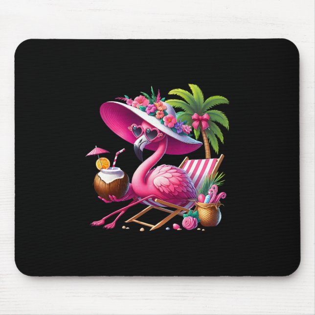 Flamingo Pink Palm Tree Tropical Beach Summer Vaca Mouse Mat (Front)