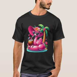 Flamingo Pink Palm Tree Tropical Beach Summer Vaca T-Shirt