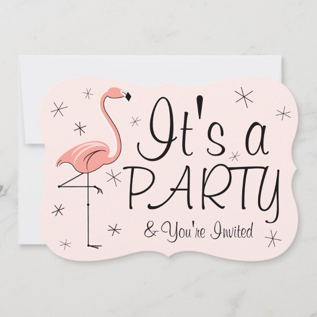 Flamingo Pink 'Party' invitation bracket (Front)