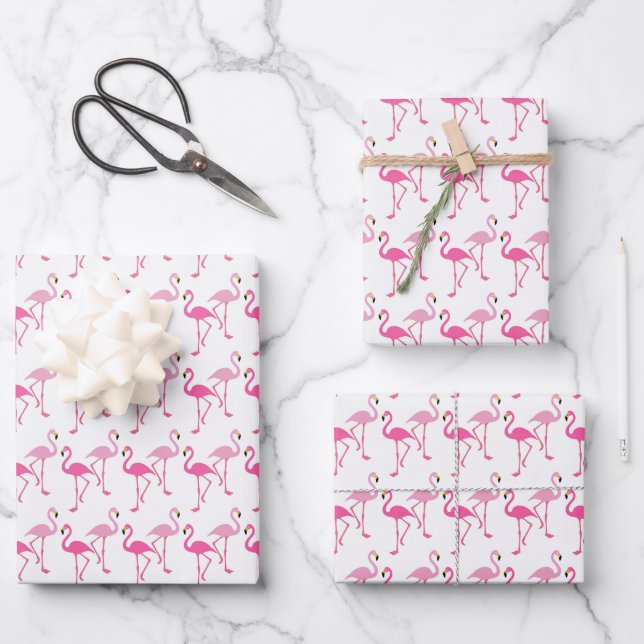 Flamingo pink pattern wrapping paper sheet (Front)
