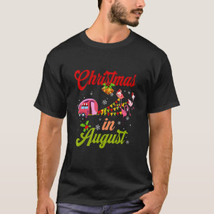 Flamingo Pink Retro Camping Car Christmas In Augus T-Shirt