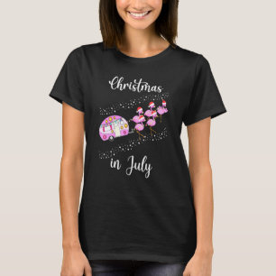 Flamingo Pink Retro Camping Car Christmas In July T-Shirt