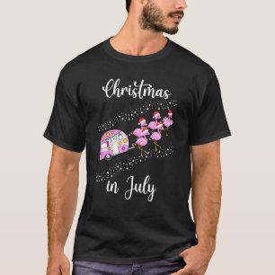 Flamingo Pink Retro Camping Car Christmas In July T-Shirt