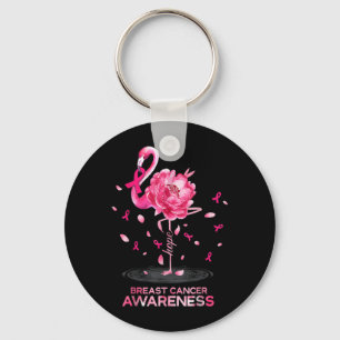 Flamingo Pink Ribbon Breast Cancer Awareness Key Ring