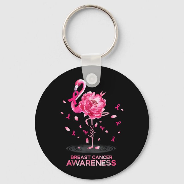 Flamingo Pink Ribbon Breast Cancer Awareness Key Ring (Front)