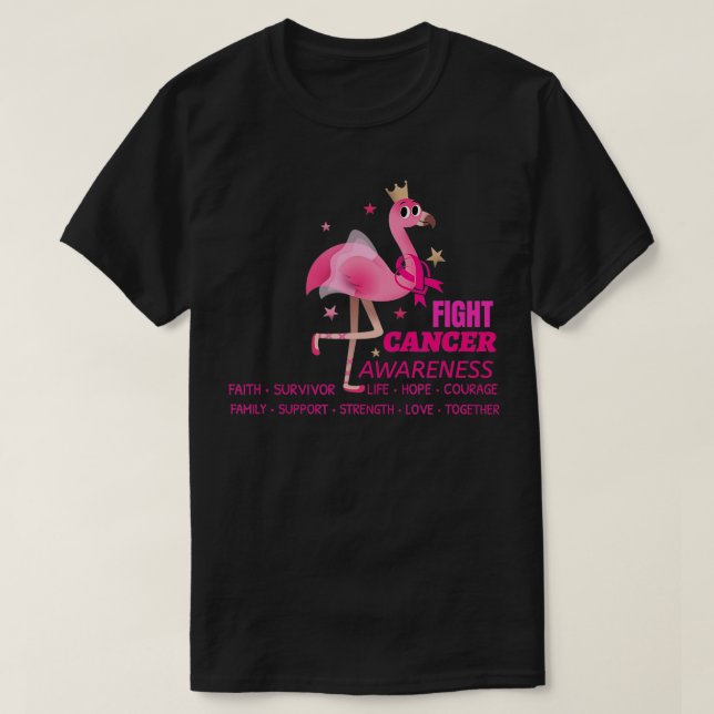 Flamingo Pink Ribbon Breast Cancer Awareness Suppo T-Shirt (Design Front)