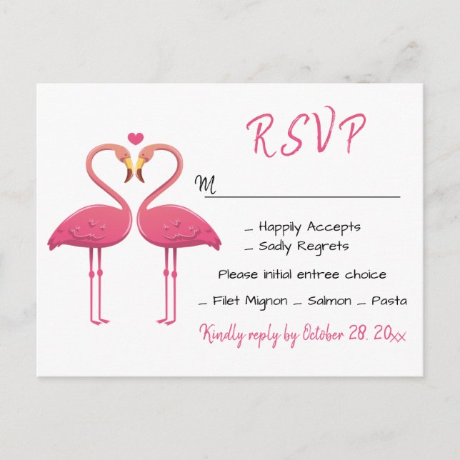 Flamingo Pink RSVP Wedding Tropical Luau Beach Invitation Postcard (Front)