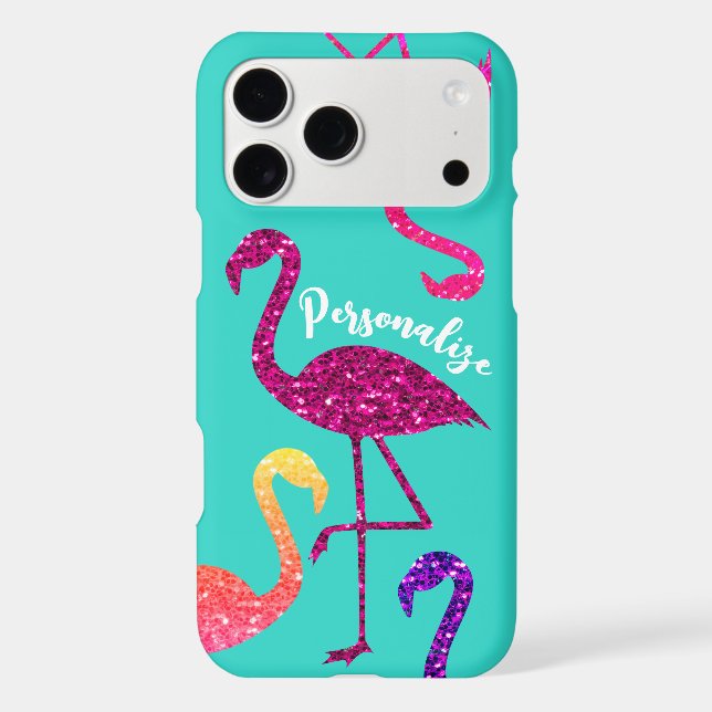 Flamingo pink sparkles Personalise turquoise (Back)