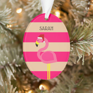 Flamingo Pink Stripe Tropical Christmas Ornament