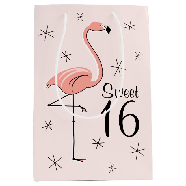 Flamingo Pink 'Sweet 16' gift bag medium (Front)
