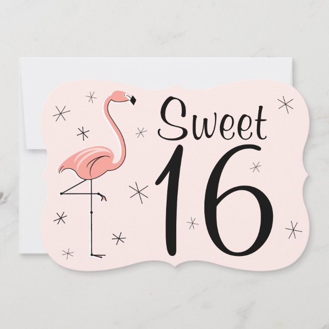 Flamingo Pink 'Sweet 16' invitation bracket (Front)