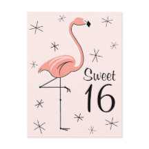 Flamingo Pink "Sweet 16" vertical postcard