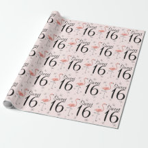Flamingo Pink 'Sweet 16' wrapping paper