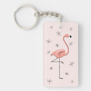 Flamingo Pink 'Text' back acrylic rectangle Key Ring