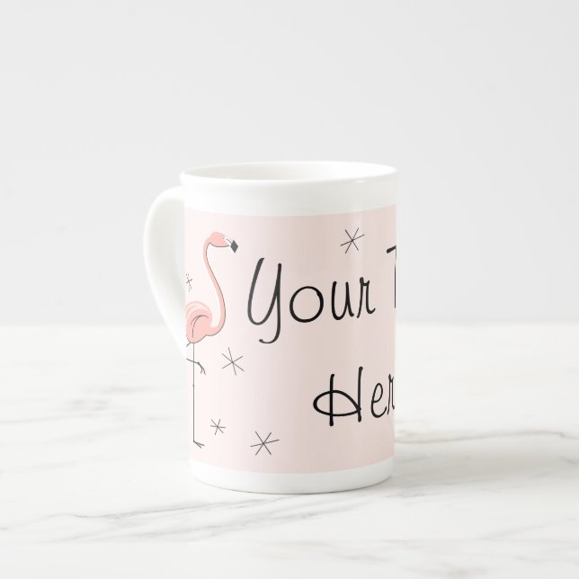 Flamingo Pink Text bone china mug (Front Left)
