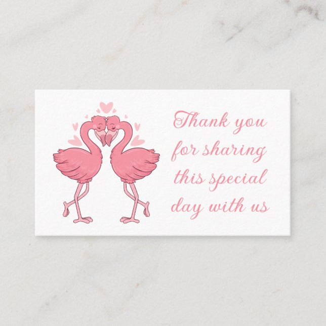 Flamingo Pink Tropical Beach Wedding Thank You Place Card (Front)