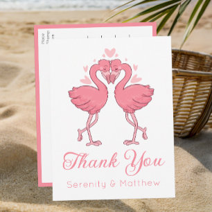 Flamingo Pink Tropical Beach Wedding Thank You Postcard