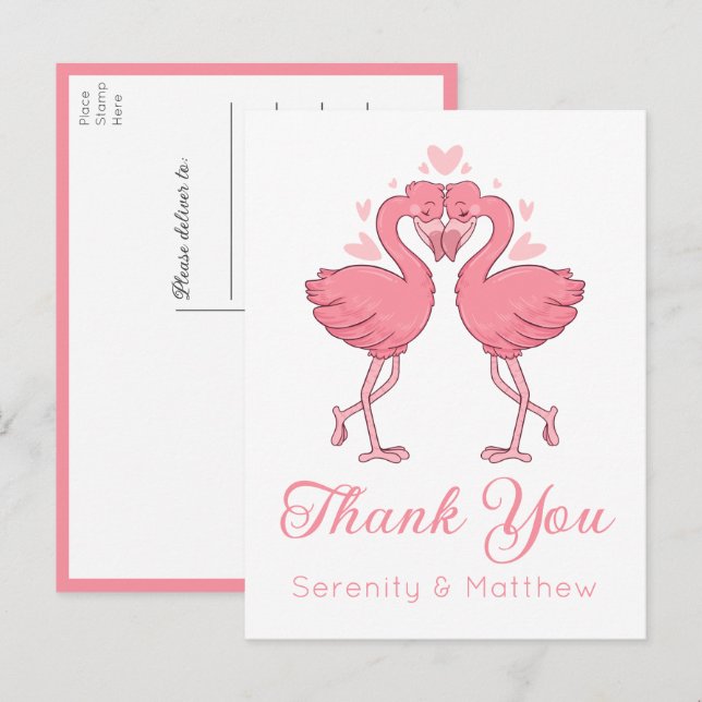Flamingo Pink Tropical Beach Wedding Thank You Postcard (Front/Back)