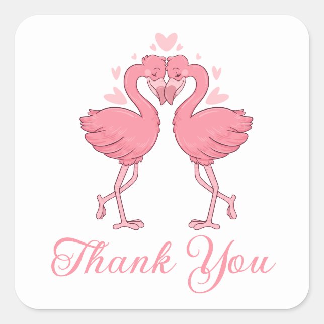 Flamingo Pink Tropical Beach Wedding Thank You Square Sticker (Front)