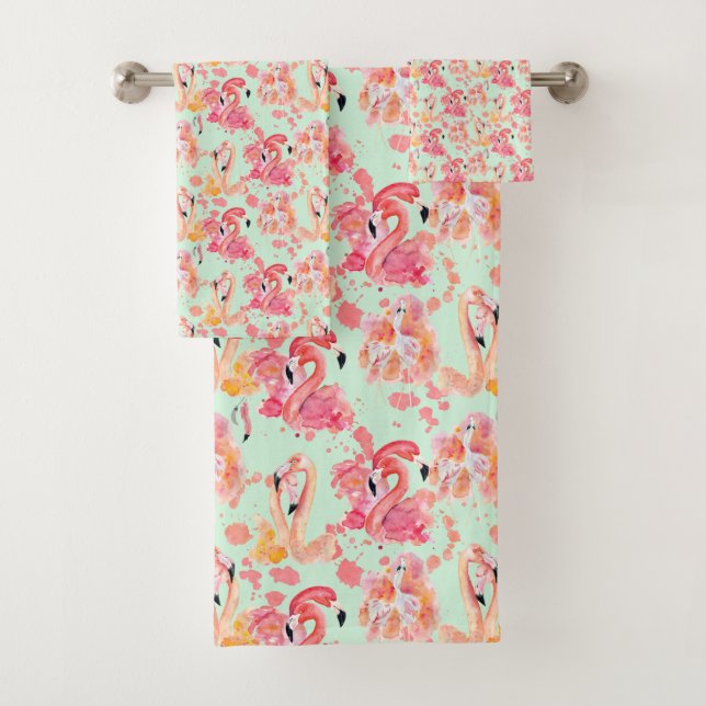 Flamingo Pink Tropical Colourful Bath Towel Set (Insitu)