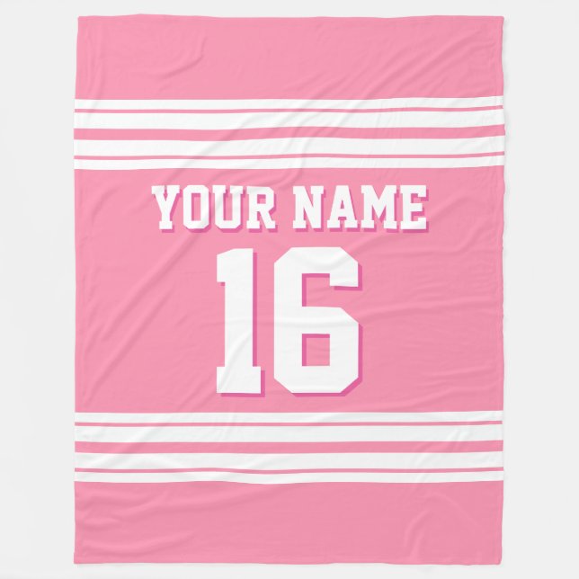 Flamingo Pink White Sports Jersey Fleece Blanket (Front)