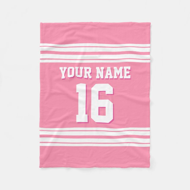 Flamingo Pink White Sports Jersey Fleece Blanket (Front)