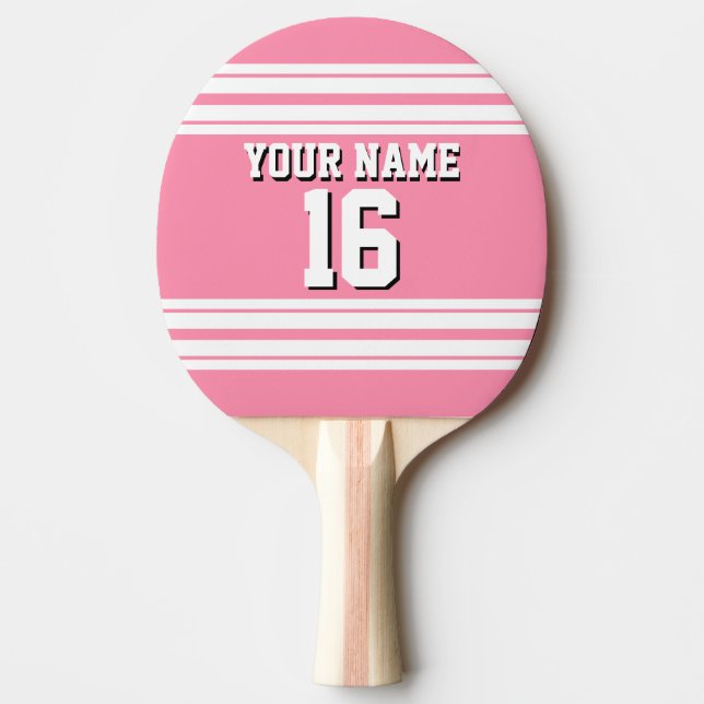 Flamingo Pink White Team Jersey Custom Number Name Ping Pong Paddle (Front)