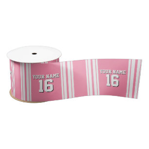Flamingo Pink White Team Jersey Custom Number Name Satin Ribbon