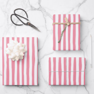Flamingo Pink & White Wonky Stripes Wrapping Paper Sheet