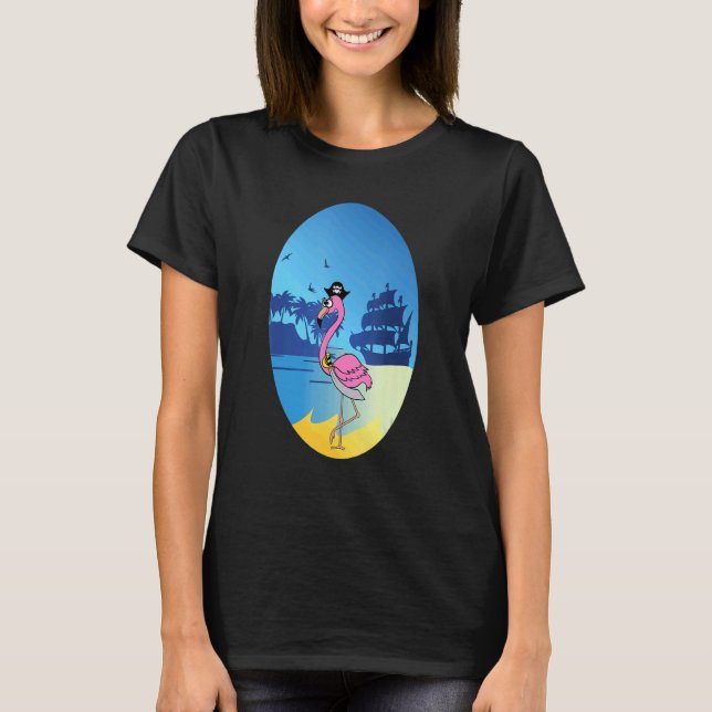 Flamingo Pirate Buccaneer Sea T-Shirt (Front)