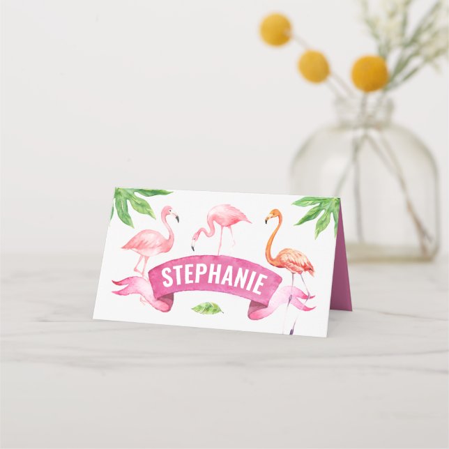 Flamingo Place Card, Tropical Card (Front)