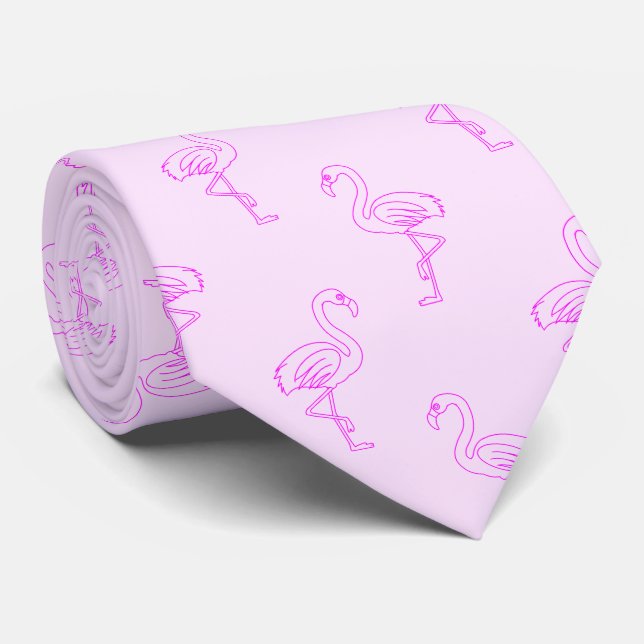 Flamingo Playful Pink Summer Pattern Tie (Rolled)