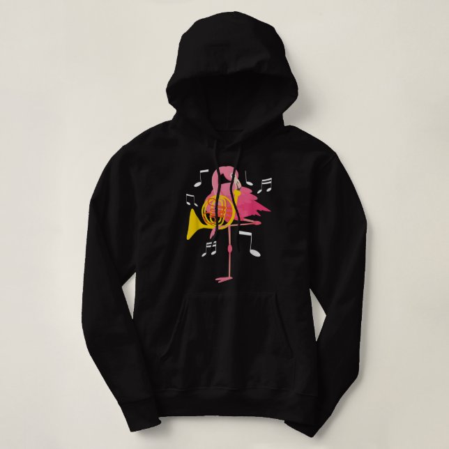Flamingo Playing French Horn Player French Hornist Hoodie (Design Front)