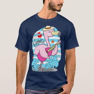 Flamingo Playing Guitar Illustration  T-Shirt