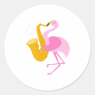 Flamingo Playing Saxophone  Saxophonist Funn Classic Round Sticker