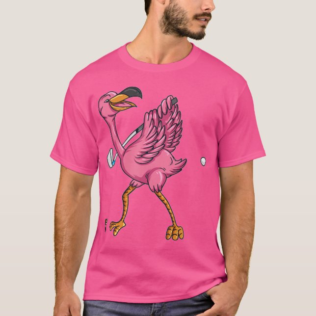 Flamingo Plays Golf Club Golf Ball Flamingo Lover T-Shirt (Front)