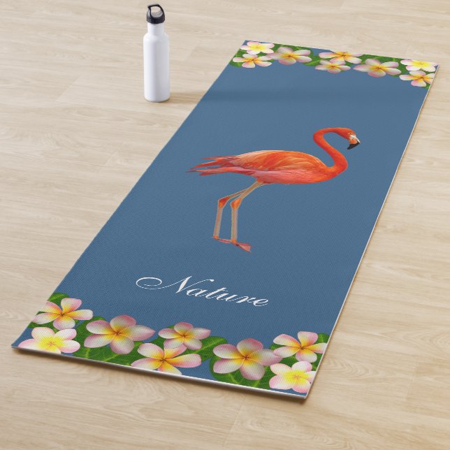 Flamingo & Plumeria Flowers on Award Blue Yoga Mat (In Situ)